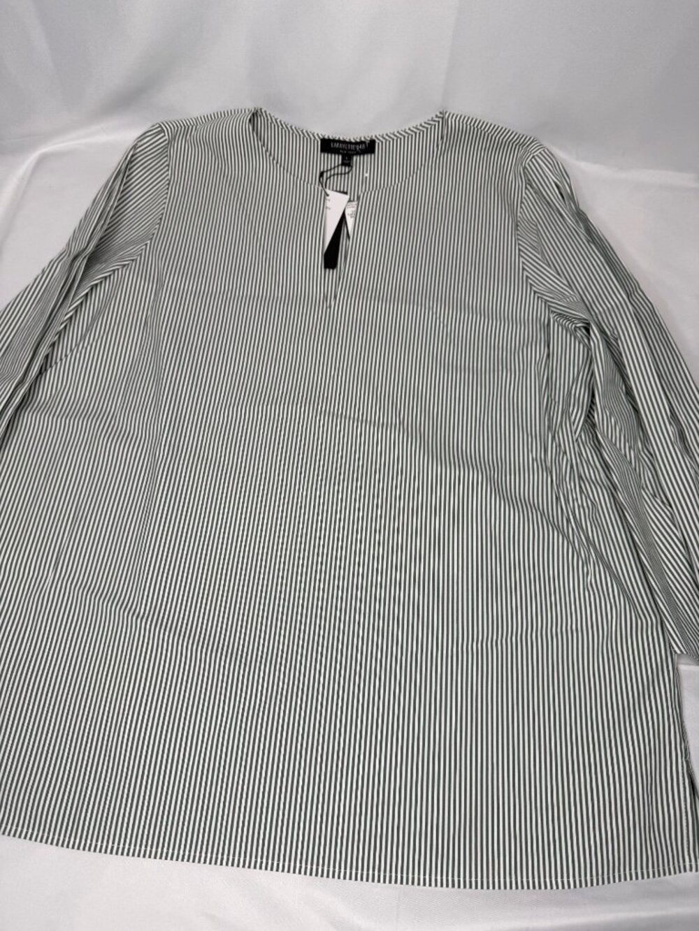 Lafayette 148 Green Striped Tie-Sleeve Blouse NWT Size L Top OPen Sleeve